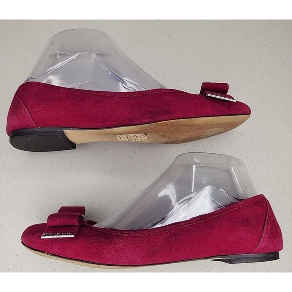 Michael Kors Kiera Suede Ballet Flats Deep Pink Size 6.5 M Bow Silver Logo - Picture 9 of 11